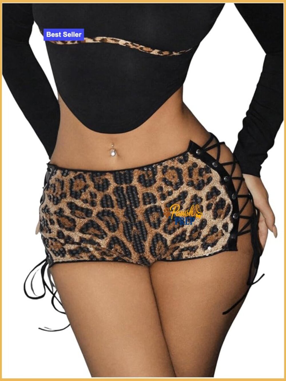 Lace Up Rhinestone Leopard Shorts Y2K Bodycon Mini Clubwear